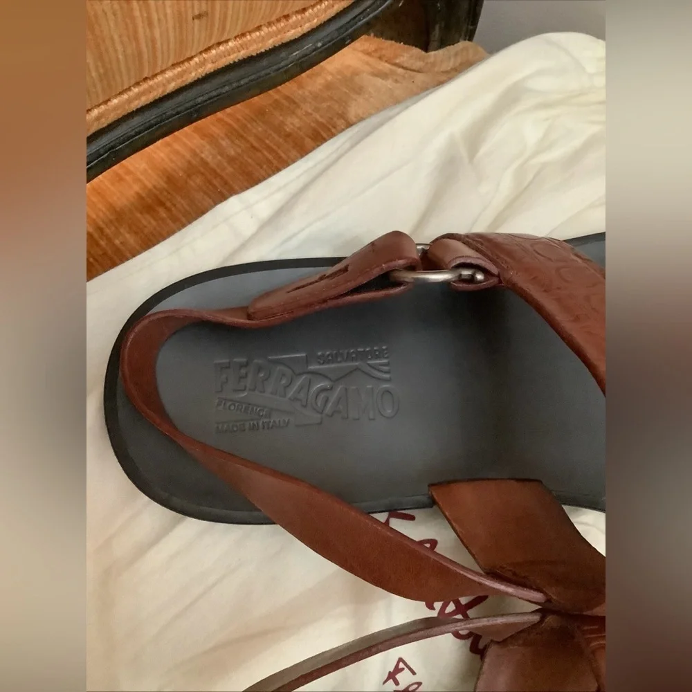 NOT FOR SALE RIGHT NOW Ferragamo Men’s Brown Leather Gancini Sandals - Picture 8 of 14